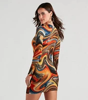 Swirl Of Splash Crew Mini Dress