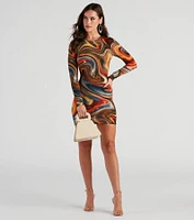 Swirl Of Splash Crew Mini Dress