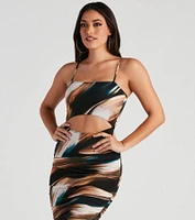 Head-Turning Chic Marble Print Midi Dress