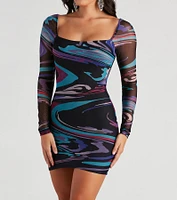 Alluring Marble Mesh Bodycon Dress