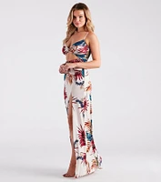 Vacation Awaits Tropical Print Cutout Maxi Dress
