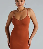 Cute And Casual Everyday Ribbed Knit Midi Dress