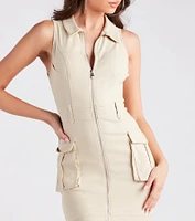 All The Attention Collared Cargo Mini Dress