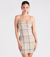Perfect Match Plaid Lace-Up Mini Dress