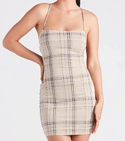 Perfect Match Plaid Lace-Up Mini Dress