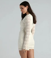 Loved Lace V-Neck Long Sleeve Short Dress