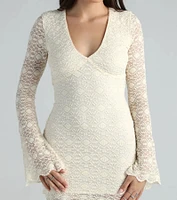 Loved Lace V-Neck Long Sleeve Short Dress