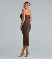 She's The Main Rib Knit Strapless Midi Dress