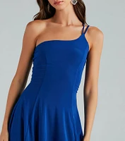 Trendy New Vibe One-Shoulder Skater Dress