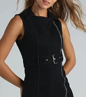 Out For A Ride Denim Moto Belted Mini Dress