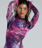 Artsy Play Abstract Mock Neck Mini Dress