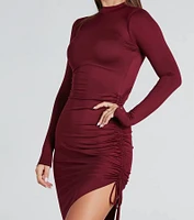 The Lineup Mock Neck High Slit Midi Dress