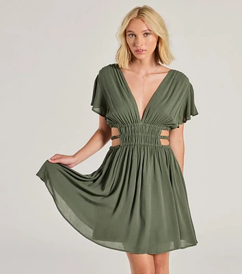 Spice Things Up V-Neck Cutout Skater Dress