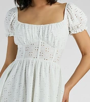 Charming Appeal Puff Sleeve Eyelet Knit Skater Dress