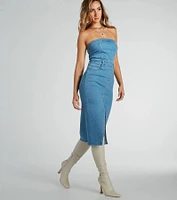 Trendy Topic Strapless Denim Midi Dress