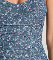 Sultry Blossom Sweetheart Floral Mesh Mini Dress