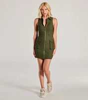 All The Attention Collared Cargo Mini Dress
