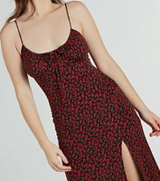 Sweet Flair High Slit Ditsy Floral Knit Midi Dress