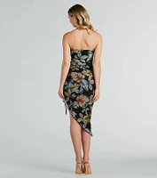 Jet Set For Sun Strapless Tropical Midi Dress