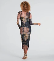 Downtown Chic Abstract Print Midi Dress