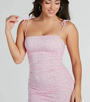 Cutest Look Ditsy Floral Ruched Knit Mini Dress
