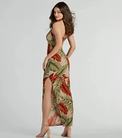 Vacay Vibes High Slit Tropical Knit Maxi Dress