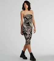 Dreamy Escape Strapless Tropical Midi Dress