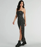 Charming Presence Strapless Slit Floral Maxi Dress