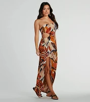 Pretty Paradise One-Shoulder Tropical Maxi Dress