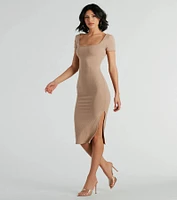 Perfect And Stylish Scoop Neck Ribbed Knit Midi Dress