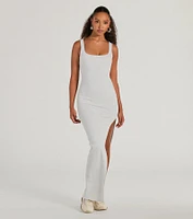 Set For Cuteness Twist Back Slit Rib Knit Maxi Dress