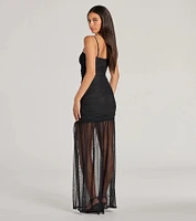 Striking Impression Sleeveless Slit Mesh Maxi Dress