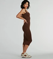 Smooth Silhouette Square Neck Tank Midi Dress