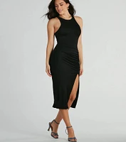 Major Trend Crew Neck Bodycon Midi Dress