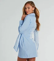 Striped Delight Surplice Collared Mini Dress