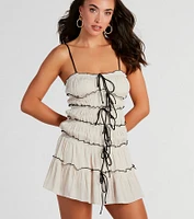 Adorably Chic Bow-Detailed Ruffled Mesh Mini Dress