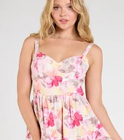 Charmed Sweetness Lace-Up Floral Skater Dress