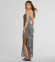 Miami Nights Sleeveless Tropical Slit Maxi Dress