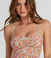 Day To Night Charm Lace-Up Ditsy Floral Mini Dress