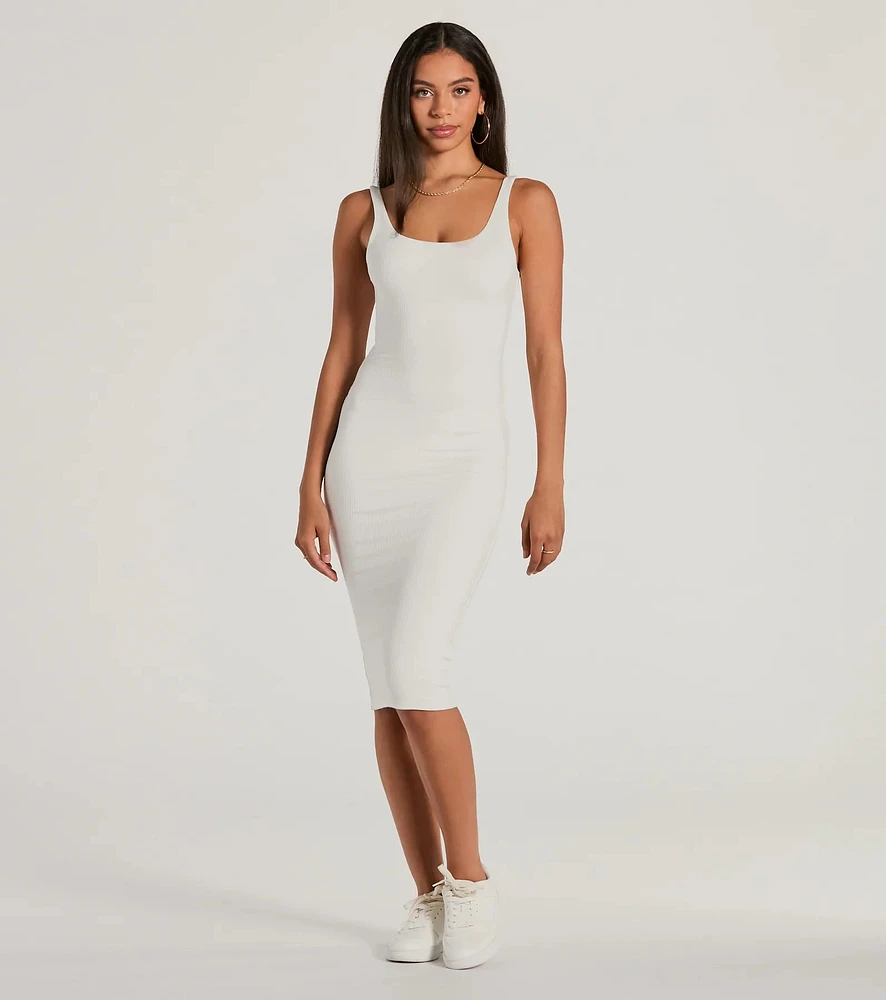 Done One Ribbed Knit Bodycon Midi Dress