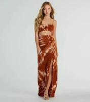 Island Breeze Tropical Cutout Slit Maxi Dress