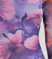 Stun And Only Mock Neck Floral Mesh Mini Dress