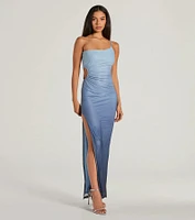 Special Stunner One-Shoulder Cutout Ombre Maxi Dress