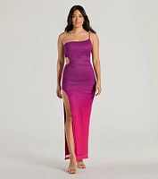 Special Stunner One-Shoulder Cutout Ombre Maxi Dress