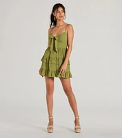 Charming Allure Tie-Front Ruffled Skater Dress