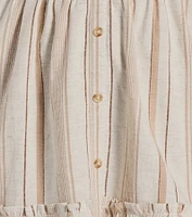 Cute Style Button Ruffled Striped Linen Skater Dress
