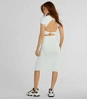 Sultry Deets Cap Sleeve Open Twist Back Midi Dress