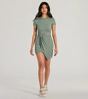 Cutest Spirit Short Sleeve Knot Tie Mini Dress