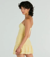 Here Comes The Sun Strapless Ruffled Mini Dress