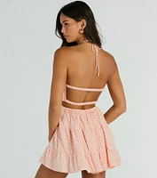 Picking Flowers Halter Strappy Back Daisy Skater Dress